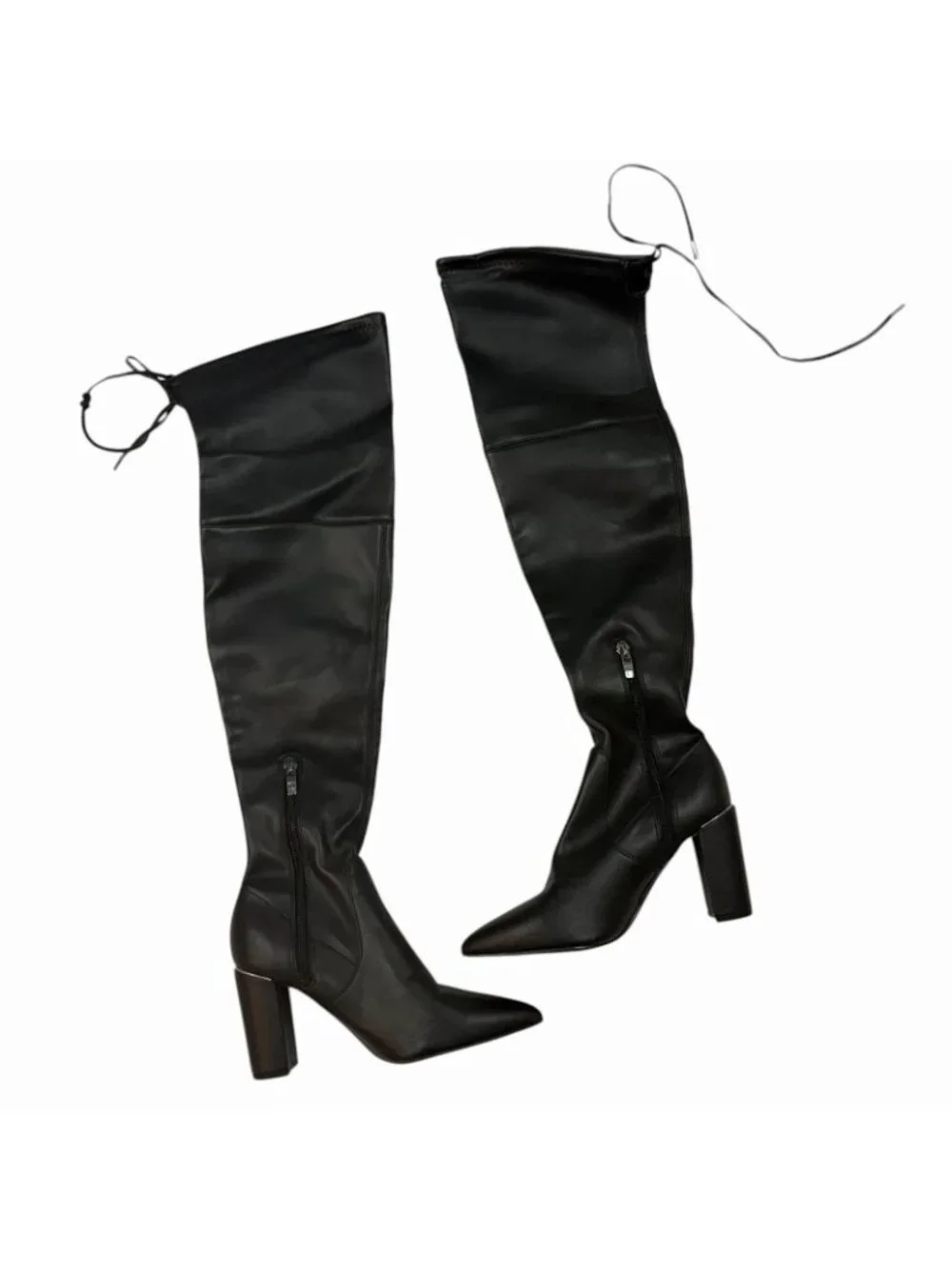 Marc Fisher Vany Thigh High Heeled Boots Size 5 M Black Faux Leather Pointy Toe